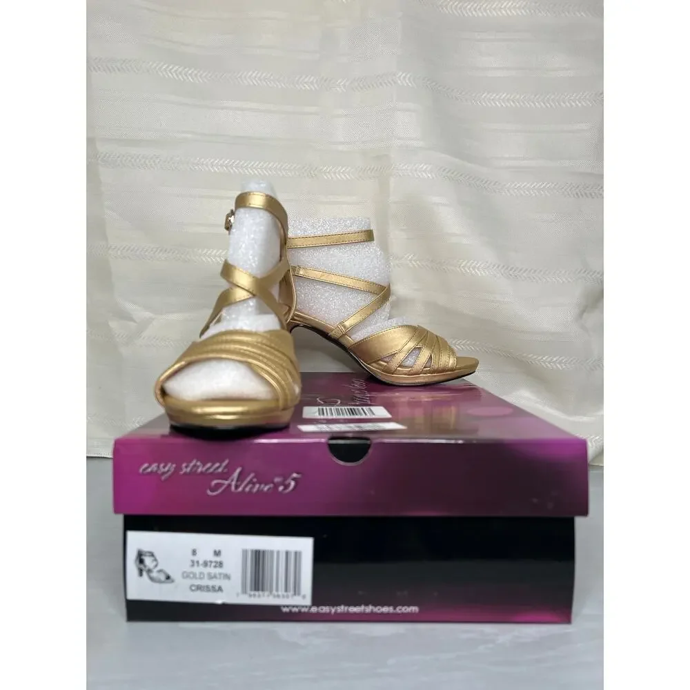 Easy Street Crissa Platform Dress Sandals Gold Satin Womens Size 8M